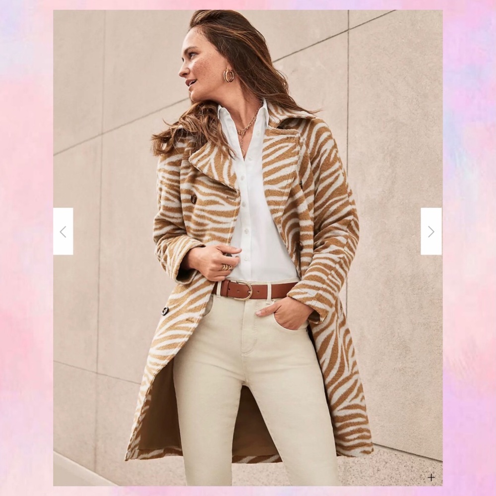 ANN TAYLOR Zebra Print Belted Trench Coat - Picture 1 of 4